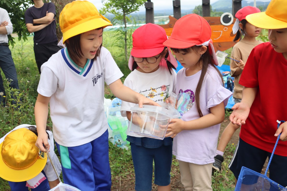 横内小1年生とビオトープで交流会～幼保小連携架け橋プログラム～