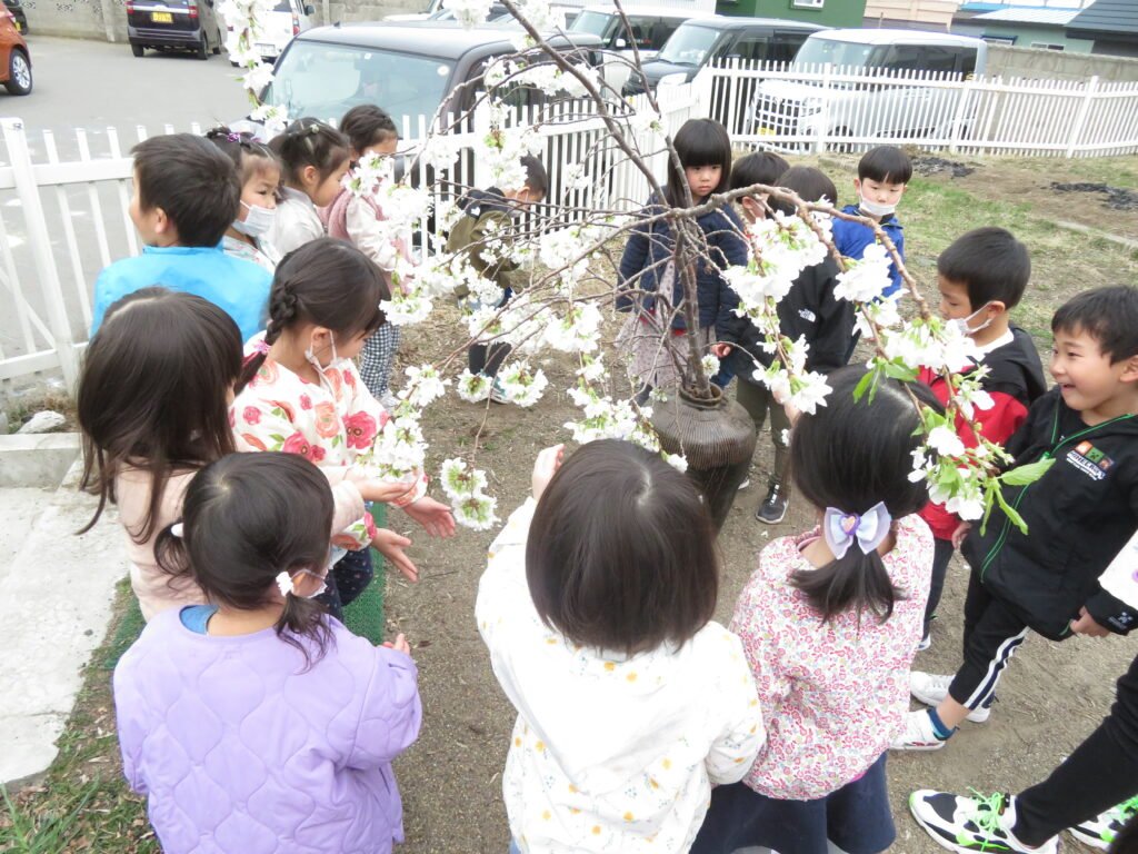 花を探しに散歩に出かける園児たち