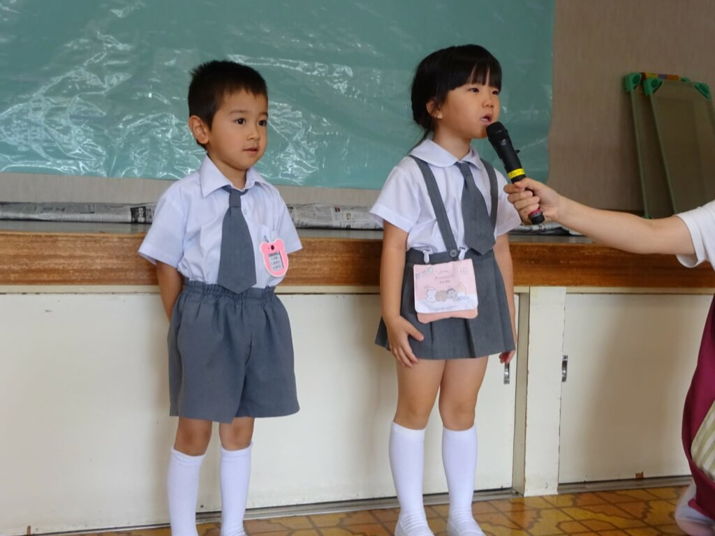 一学期楽しかったことを発表する園児たち