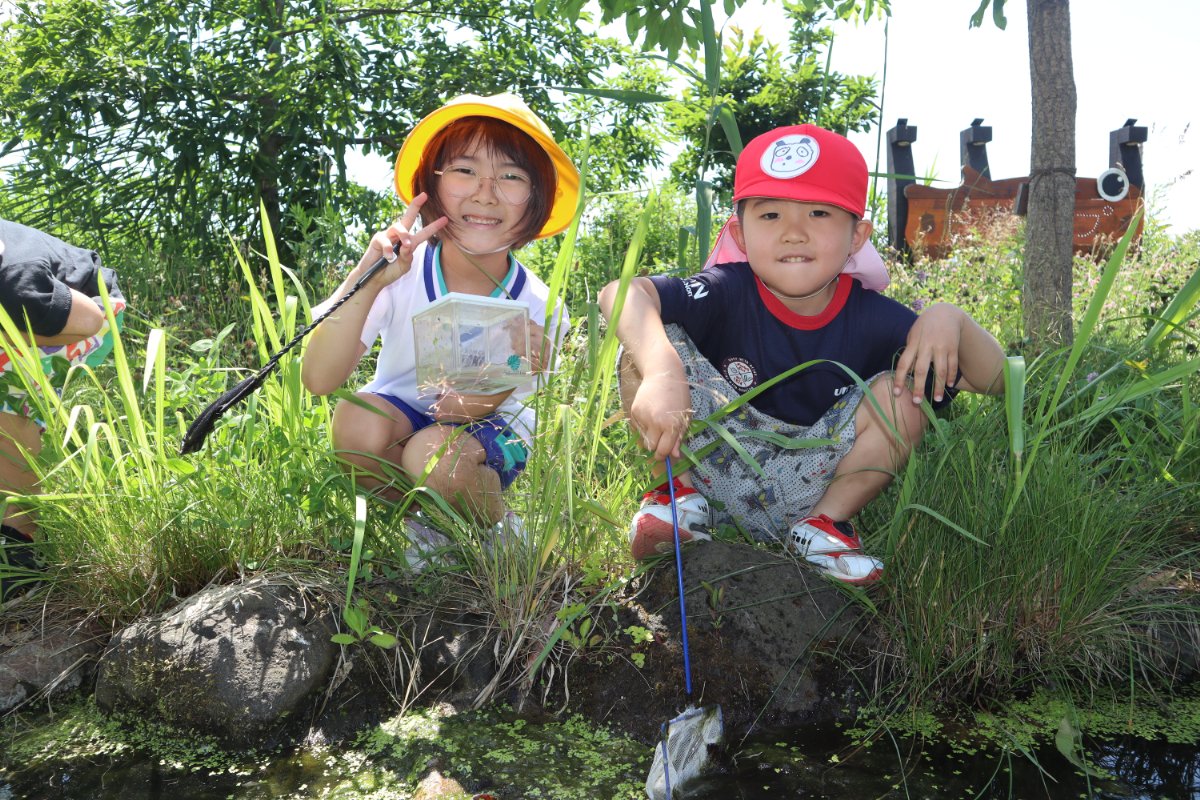 幼保小連携架け橋プログラム～横内小学校1年生とビオトープで交流～