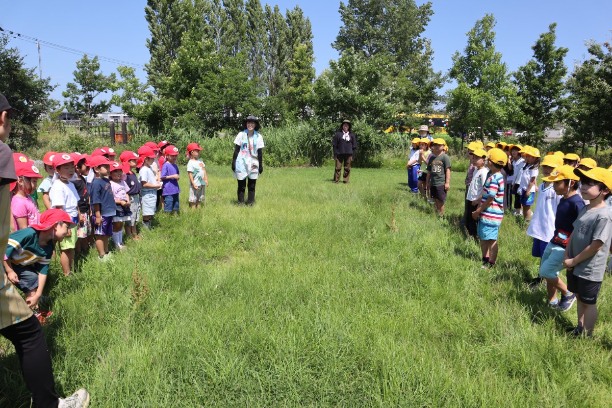 幼保小連携架け橋プログラム～横内小学校1年生とビオトープで交流～