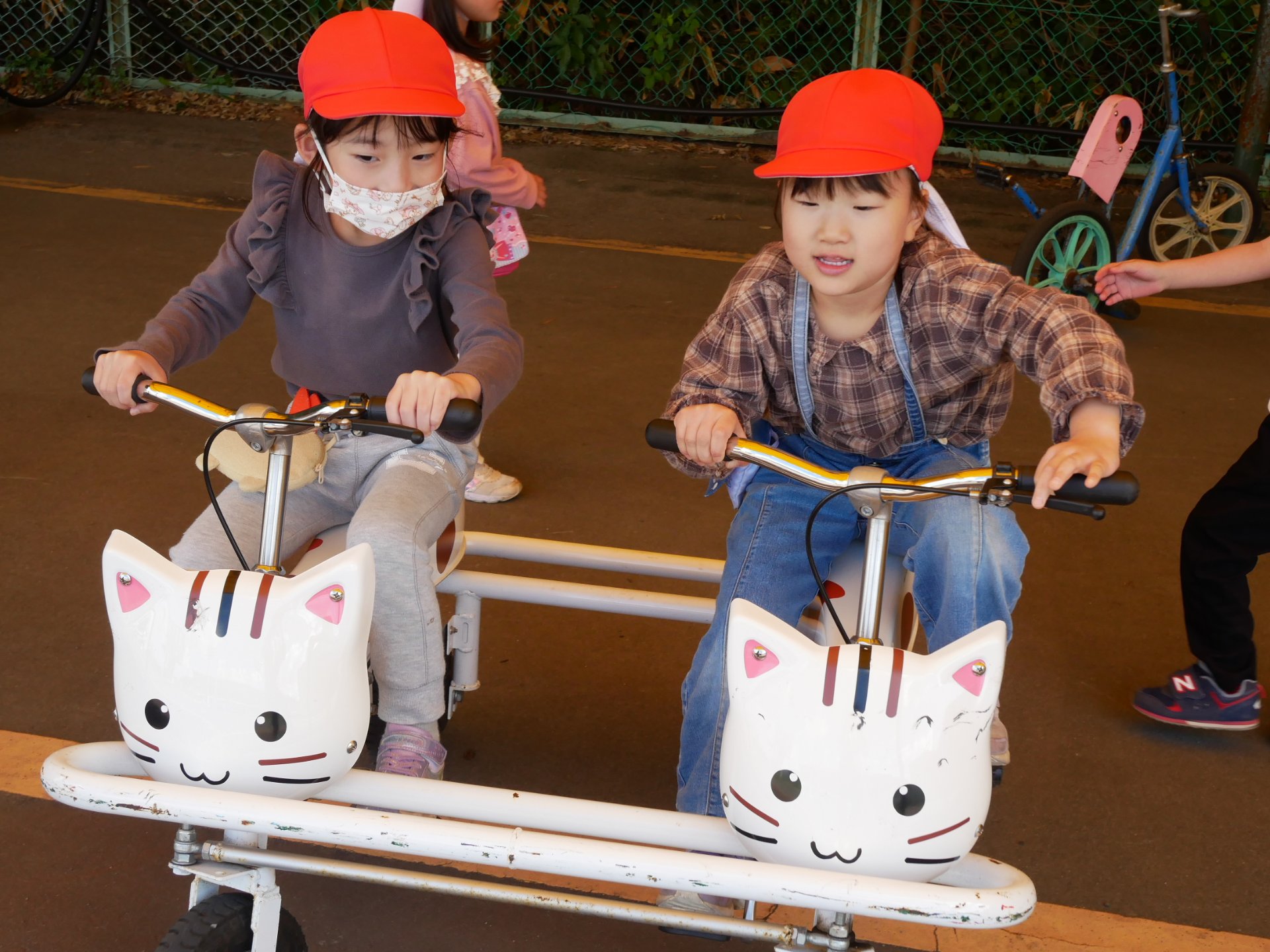 様々な自転車に乗る園児たち